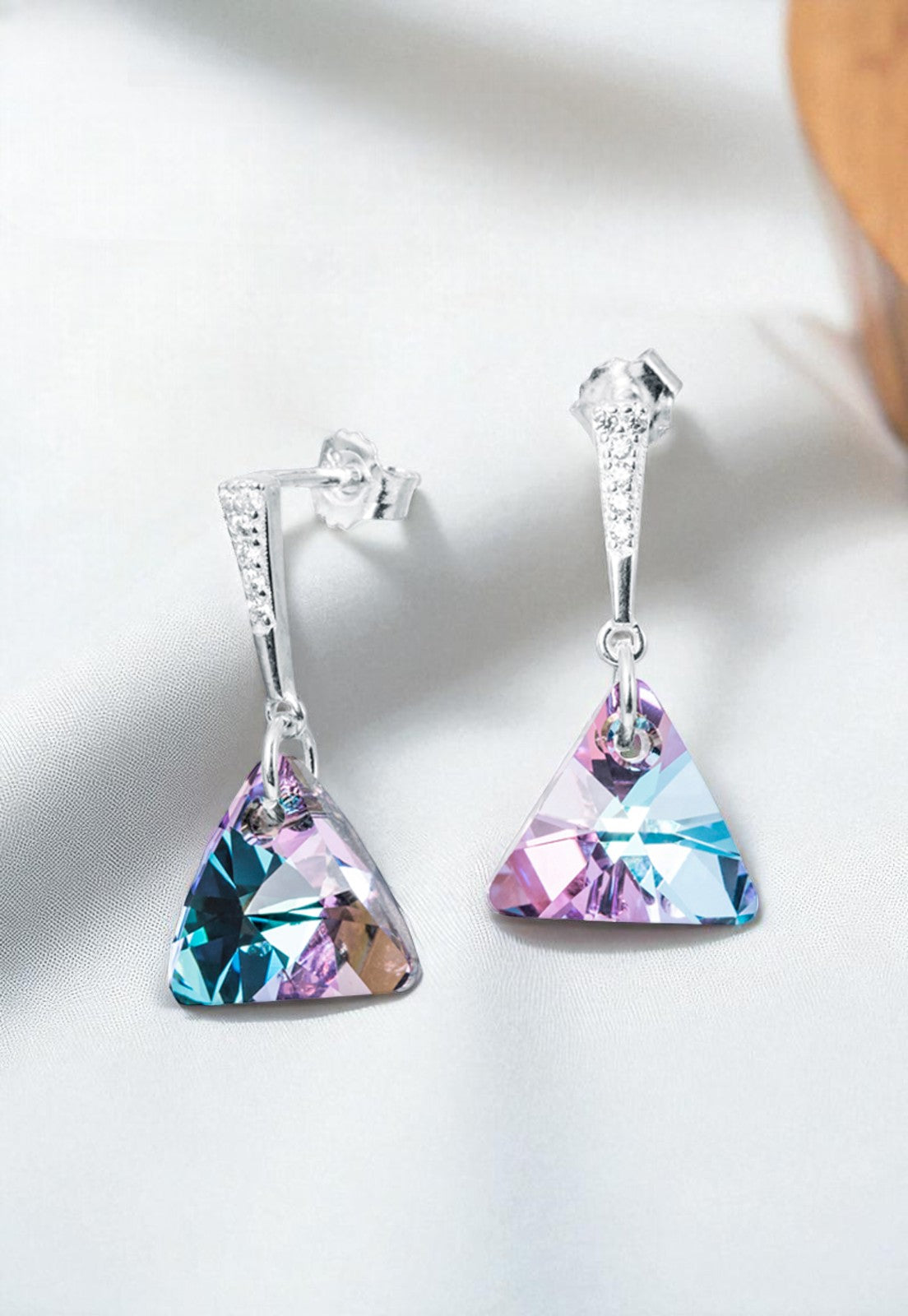 Aros Trinidad Plata 925 Cristal Genuino Vitral Light