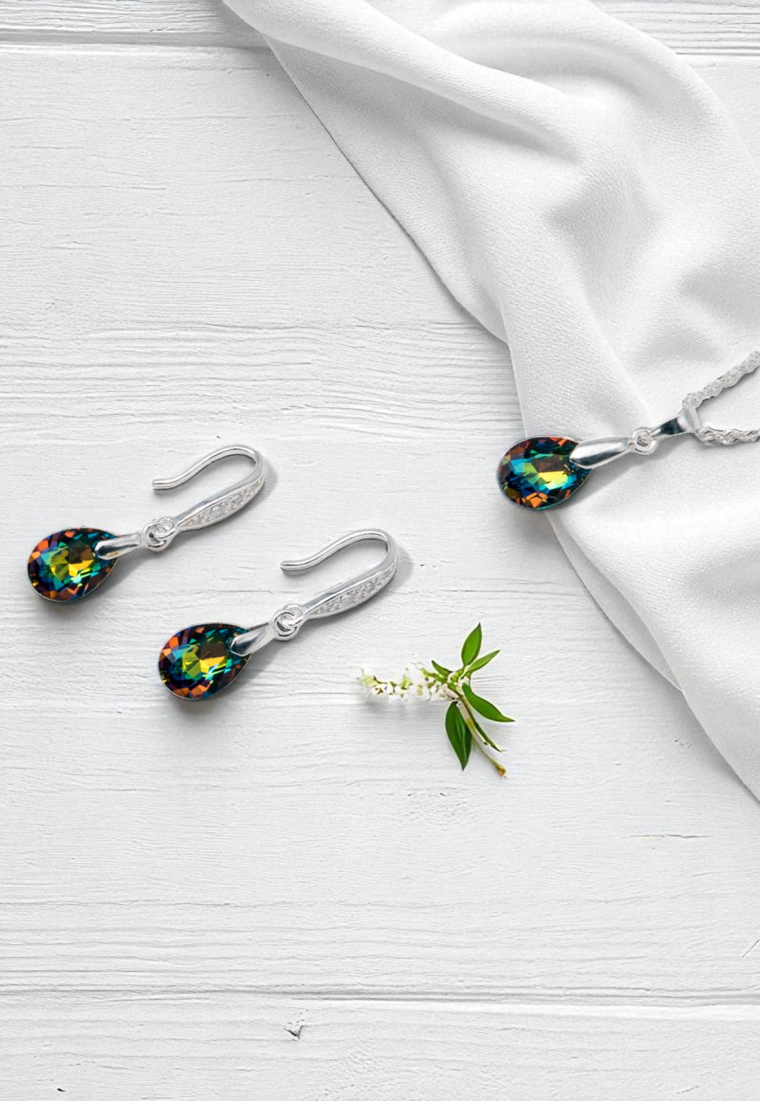 Conjunto Milan Plata 925 Cristal Genuino Vitral Medium