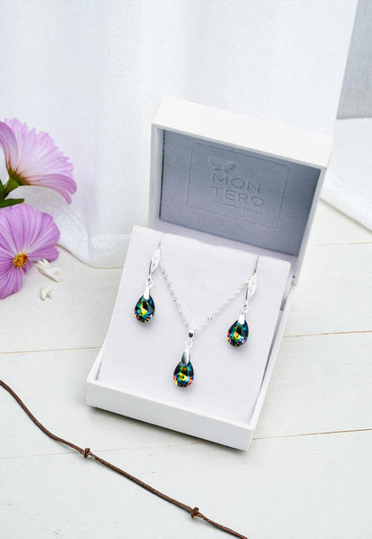 Conjunto Milan Plata 925 Cristal Genuino Vitral Medium