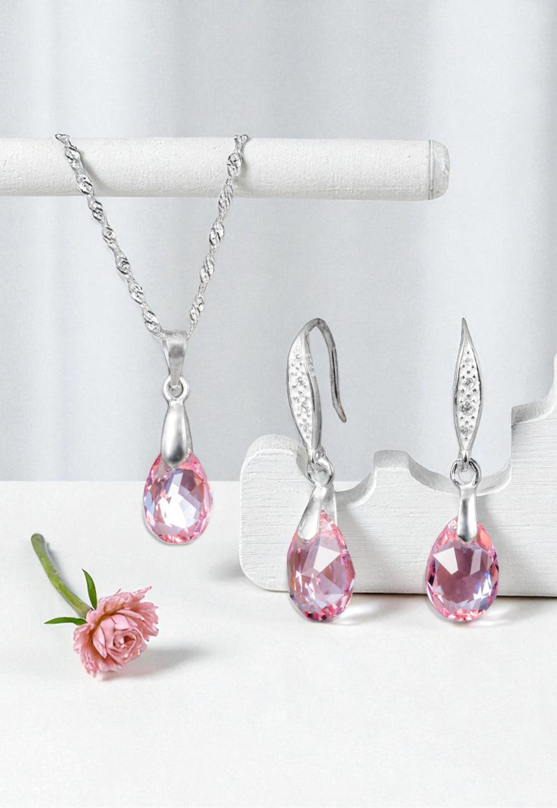 Conjunto Milan Plata 925 Cristal Genuino Light Rose