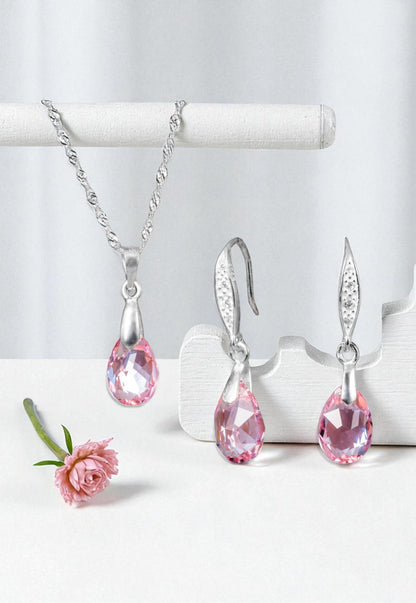 Conjunto Milan Plata 925 Cristal Genuino Light Rose