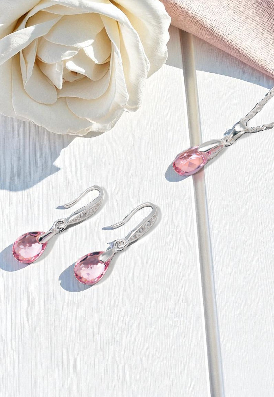 Conjunto Milan Plata 925 Cristal Genuino Light Rose