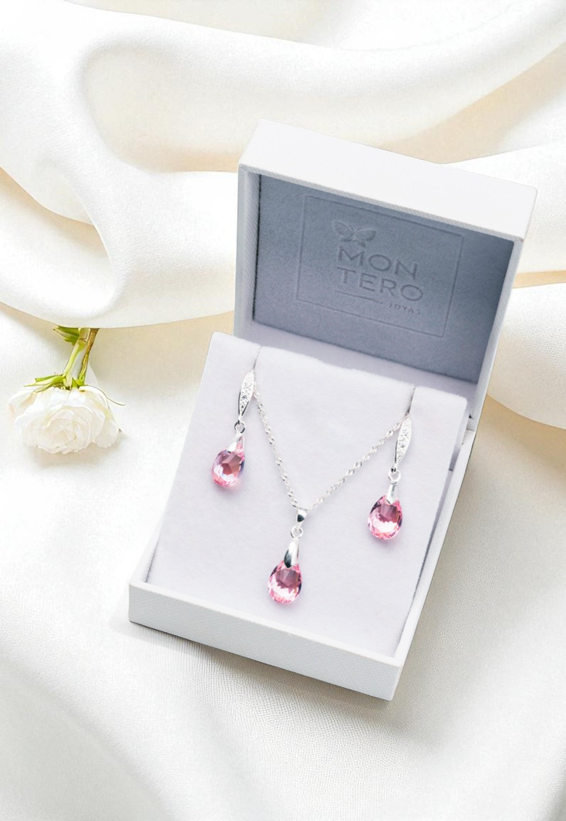 Conjunto Milan Plata 925 Cristal Genuino Light Rose