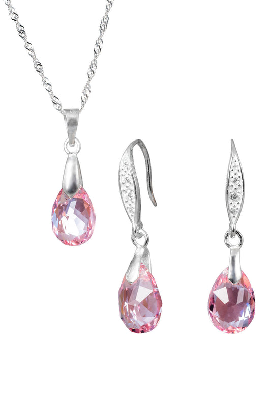 Conjunto Milan Plata 925 Cristal Genuino Light Rose
