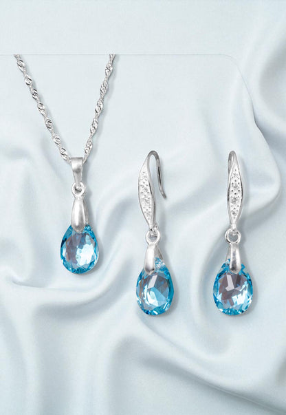 Conjunto Milan Plata 925 Cristal Genuino Aquamarine