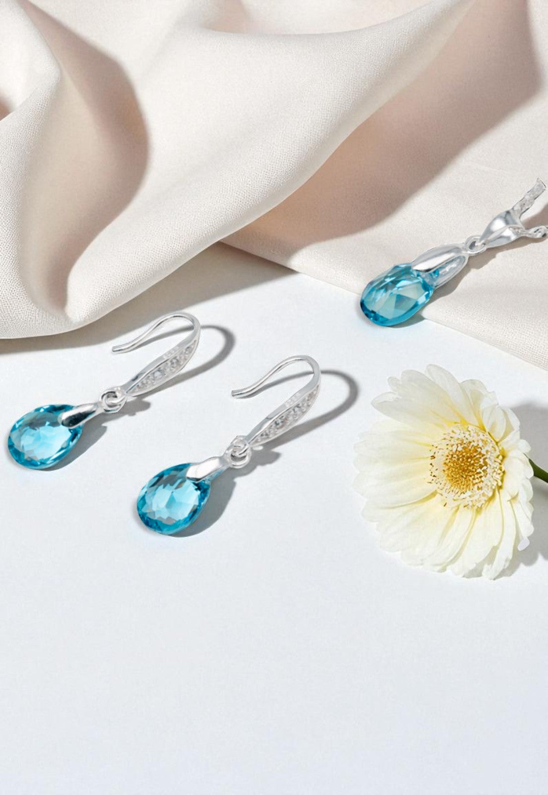 Conjunto Milan Plata 925 Cristal Genuino Aquamarine