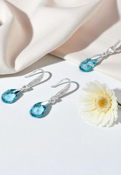 Conjunto Milan Plata 925 Cristal Genuino Aquamarine