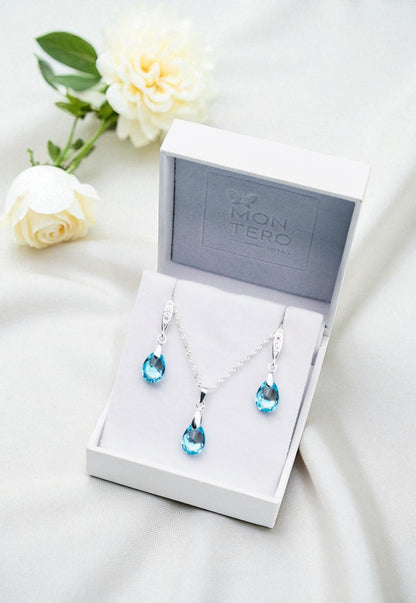 Conjunto Milan Plata 925 Cristal Genuino Aquamarine