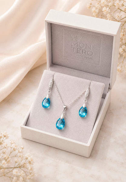 Conjunto Milan Plata 925 Cristal Swarovski® Aquamarine