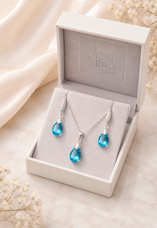 Conjunto Milan Plata 925 Cristal Swarovski® Aquamarine