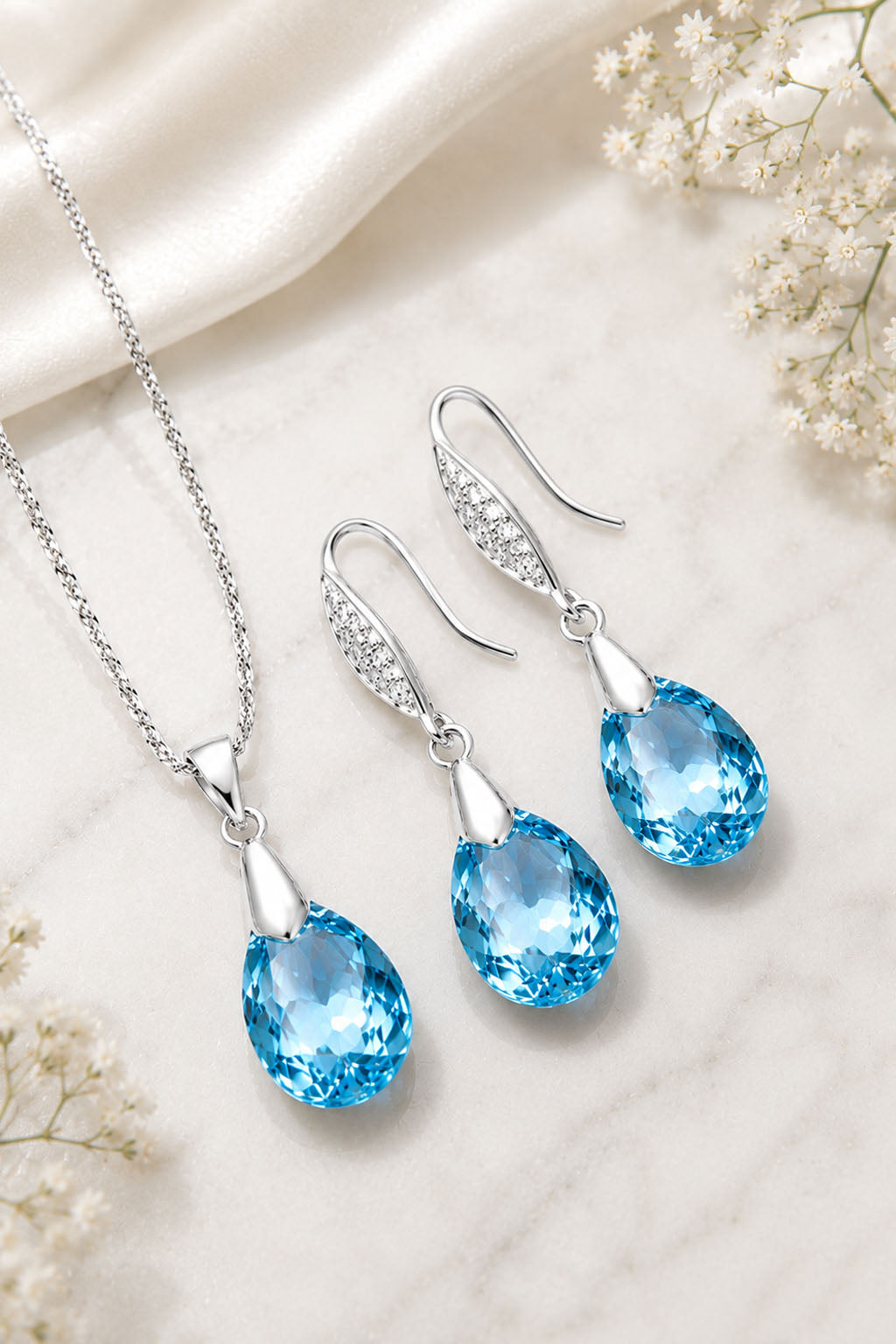 Conjunto Milan Plata 925 Cristal Swarovski® Aquamarine