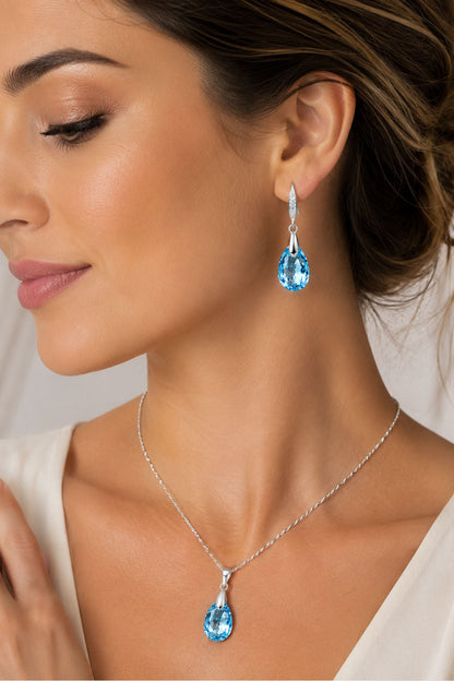 Conjunto Milan Plata 925 Cristal Swarovski® Aquamarine