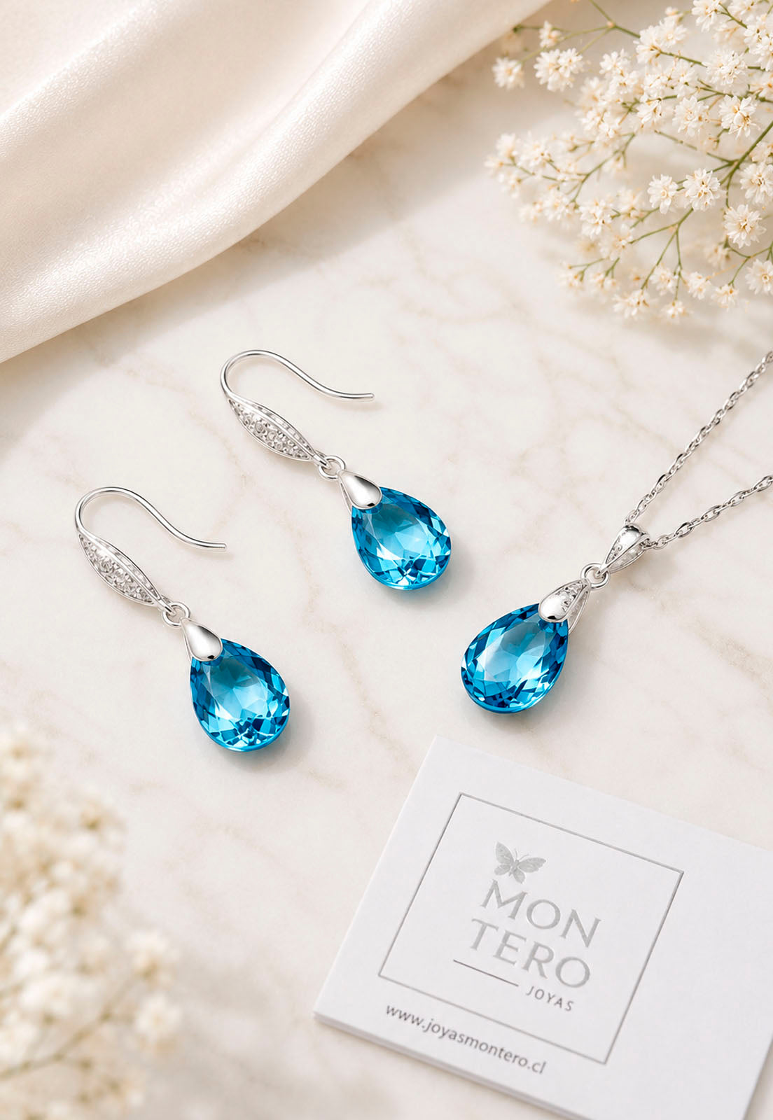 Conjunto Milan Plata 925 Cristal Swarovski® Aquamarine