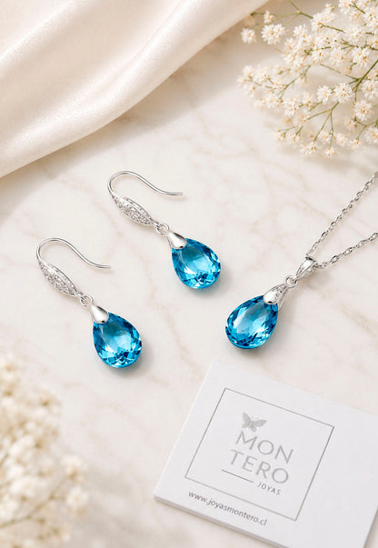 Conjunto Milan Plata 925 Cristal Swarovski® Aquamarine