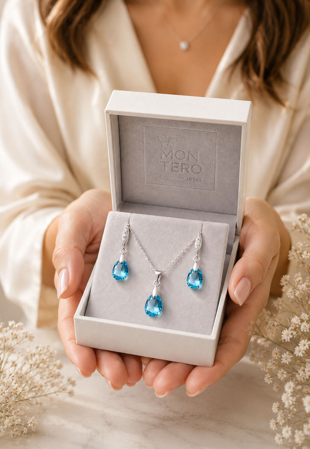 Conjunto Milan Plata 925 Cristal Swarovski® Aquamarine