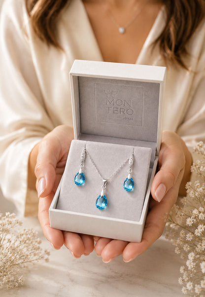 Conjunto Milan Plata 925 Cristal Swarovski® Aquamarine