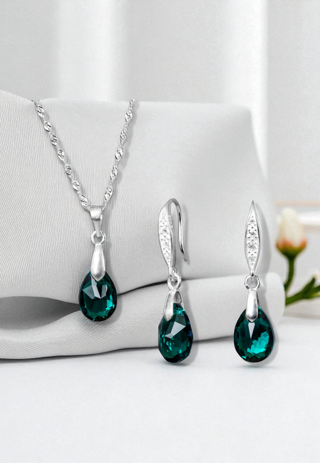 Conjunto Milan Plata 925 Cristal Genuino Emerald