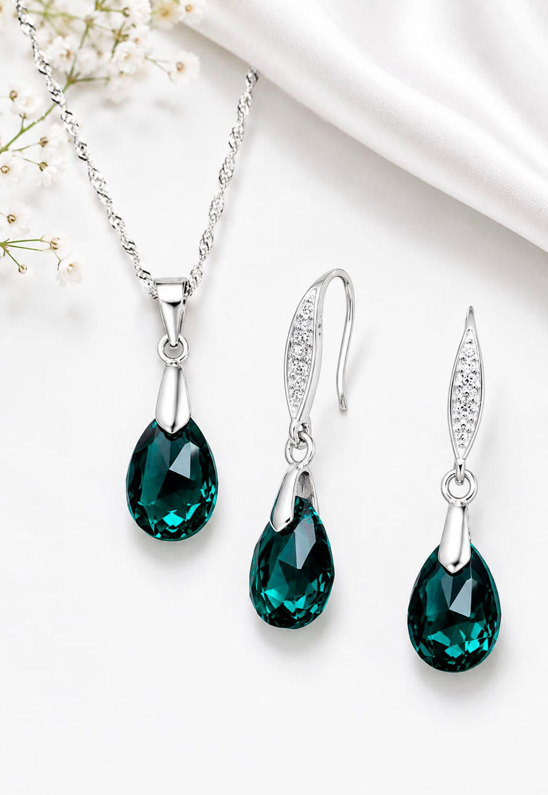 Conjunto Milan Plata 925 Cristal Swarovski®  Emerald