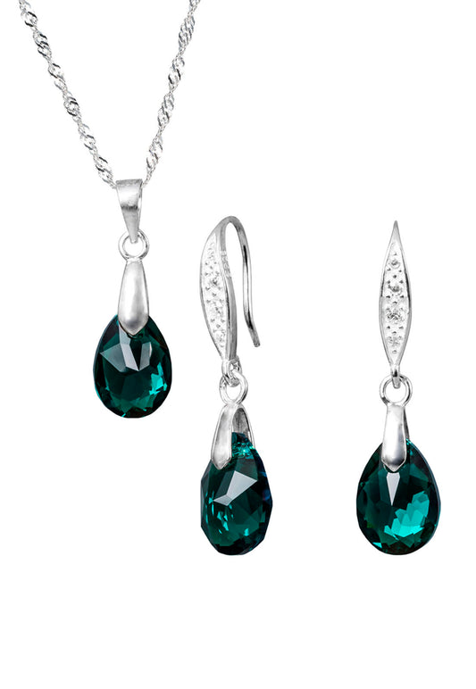 Conjunto Milan Plata 925 Cristal Genuino Emerald