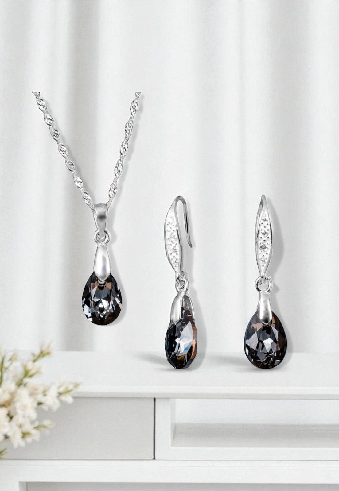 Conjunto Milan Plata 925 Cristal Genuino Silver Night