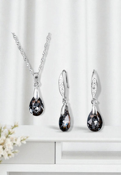 Conjunto Milan Plata 925 Cristal Genuino Silver Night