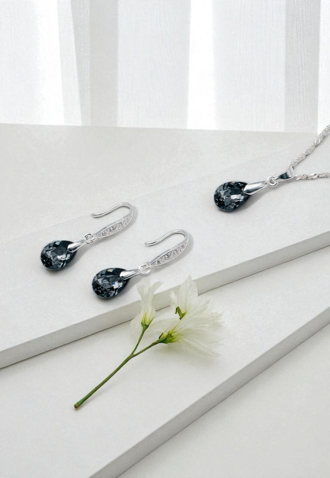 Conjunto Milan Plata 925 Cristal Genuino Silver Night