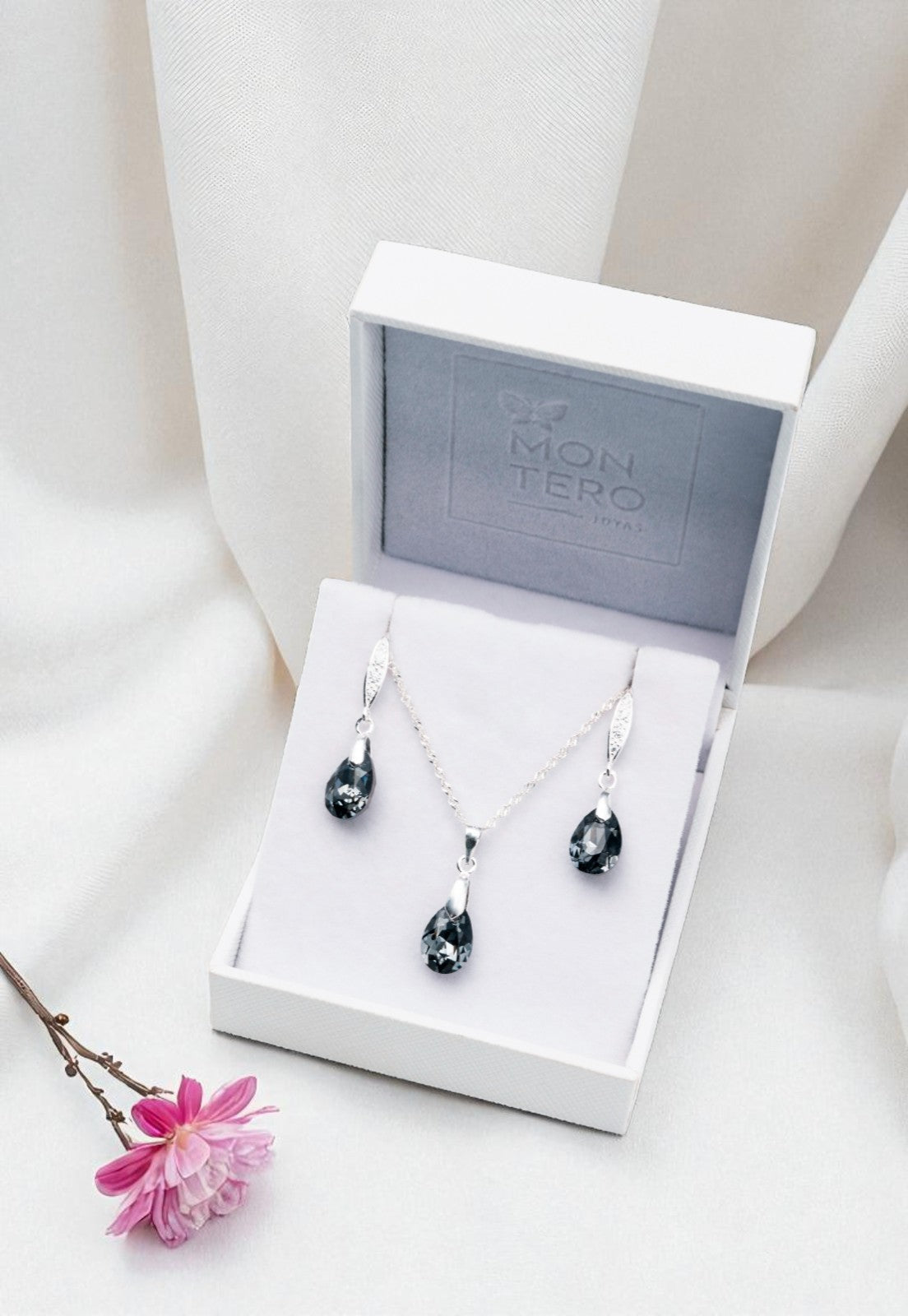 Conjunto Milan Plata 925 Cristal Genuino Silver Night