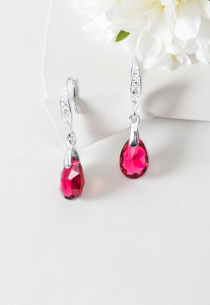 Aros Gota De Luz Plata Italiana 925 Cristal Genuino Scarlet