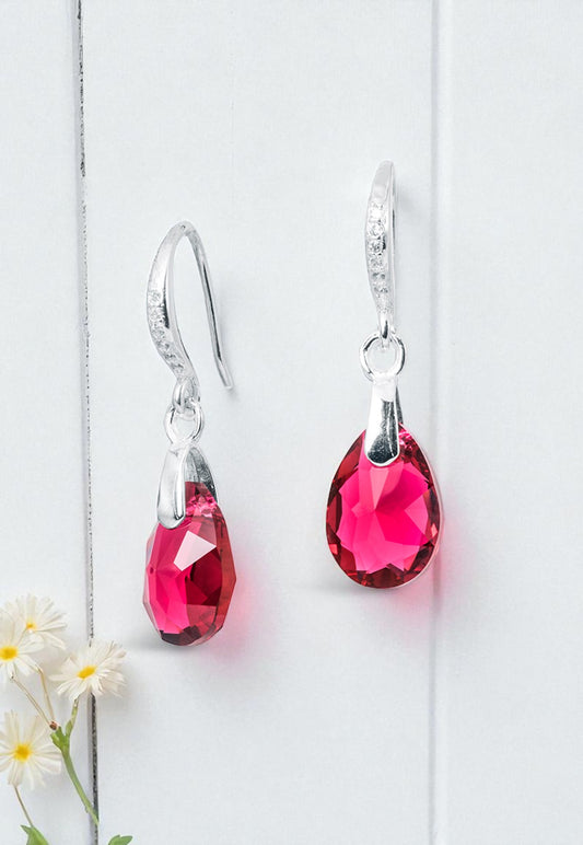 Aros Gota De Luz Plata Italiana 925 Cristal Genuino Scarlet