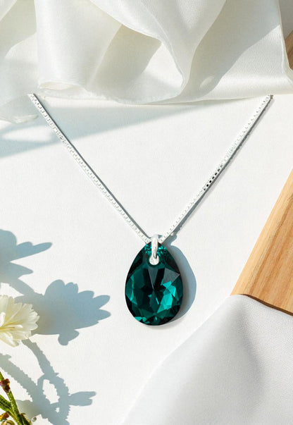 Collar Gota de Luz Plata 925 Cristal Genuino Emerald