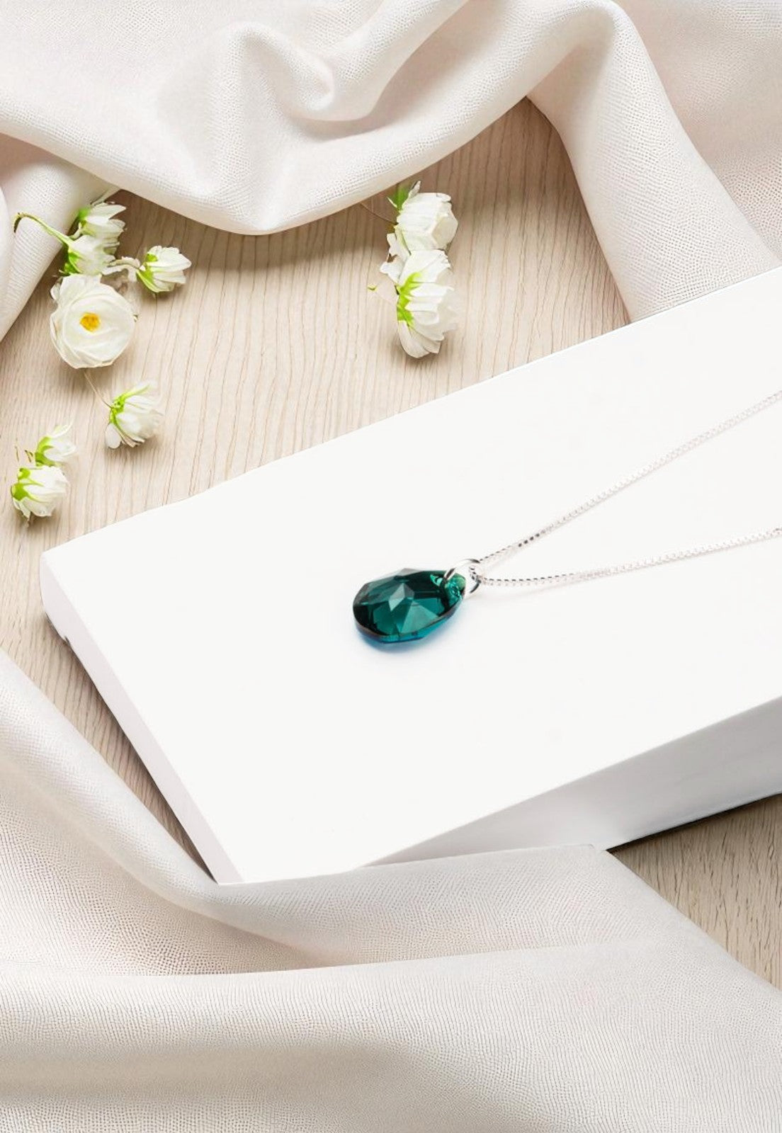 Collar Gota de Luz Plata 925 Cristal Genuino Emerald