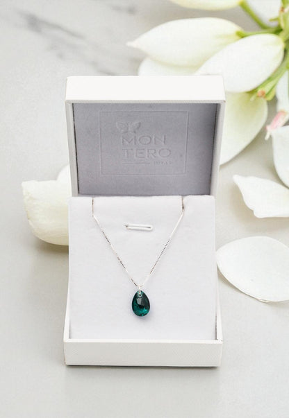 Collar Gota de Luz Plata 925 Cristal Genuino Emerald