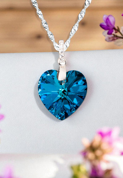 Collar Gran Romance Plata 925 Cristal Bermuda Blue