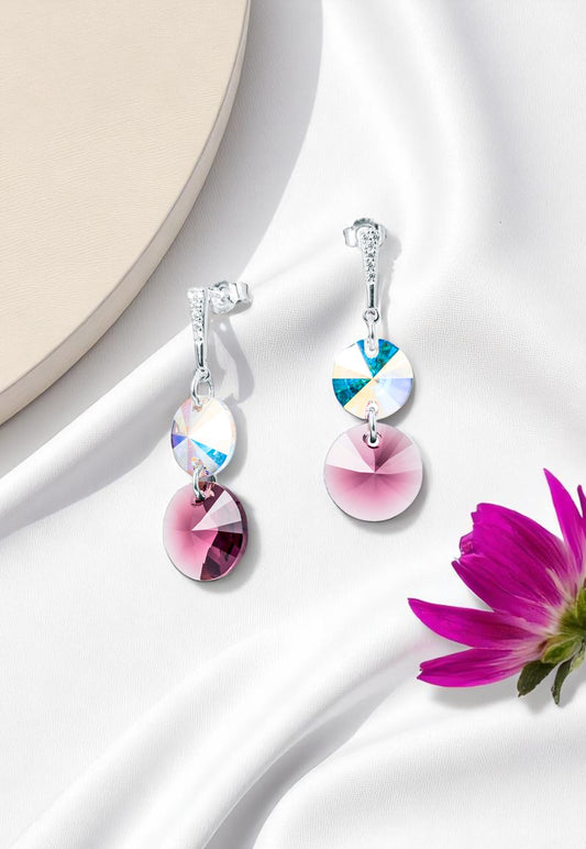 Aros Lourdes Plata 925 Cristal Genuino Amethyst