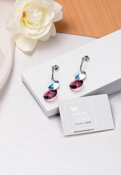 Aros Lourdes Plata 925 Cristal Genuino Amethyst