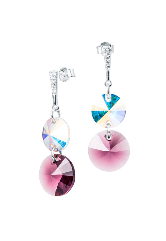 Aros Lourdes Plata 925 Cristal Genuino Amethyst