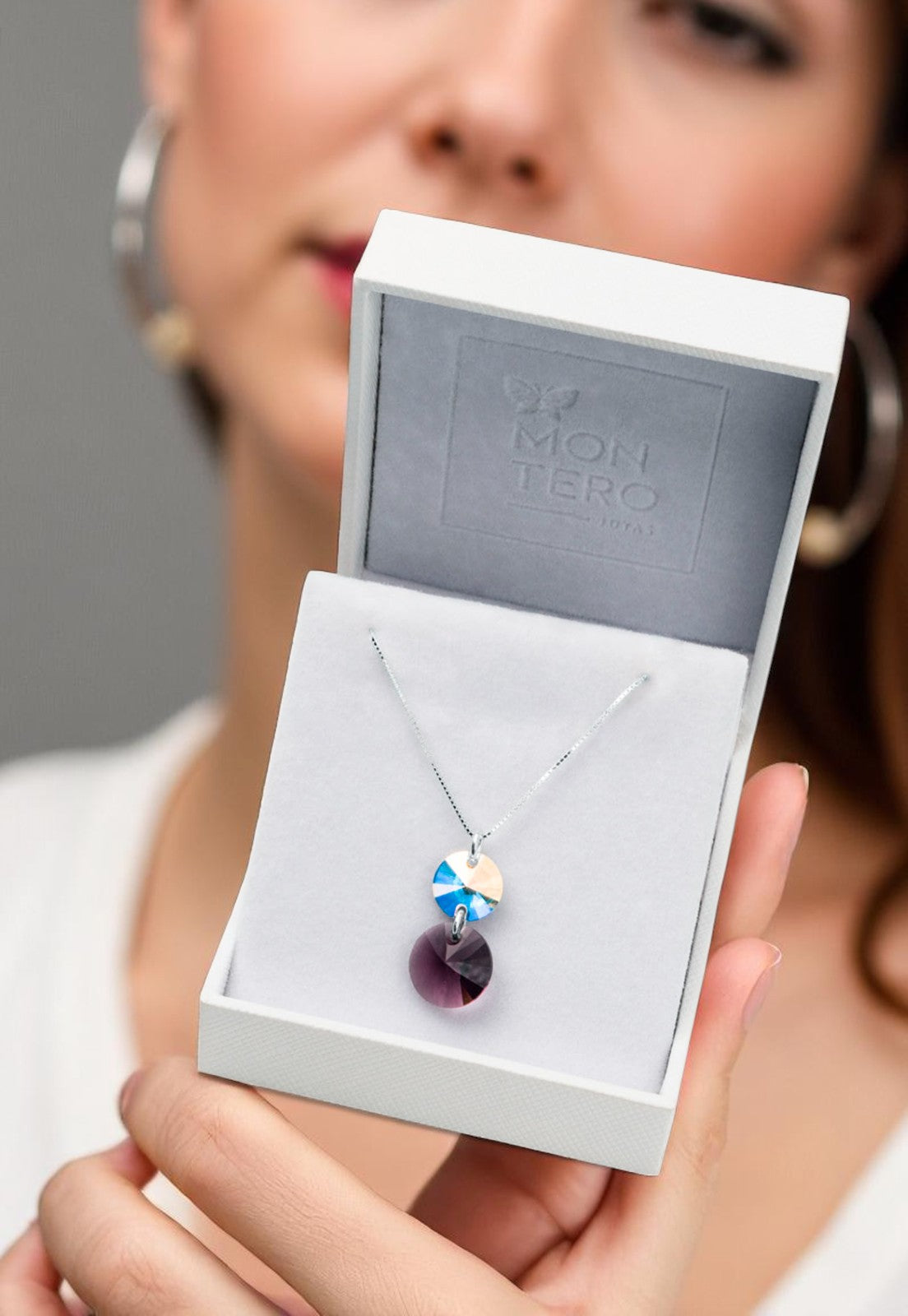 Collar Lourdes Plata 925 Cristal Genuino Amethyst