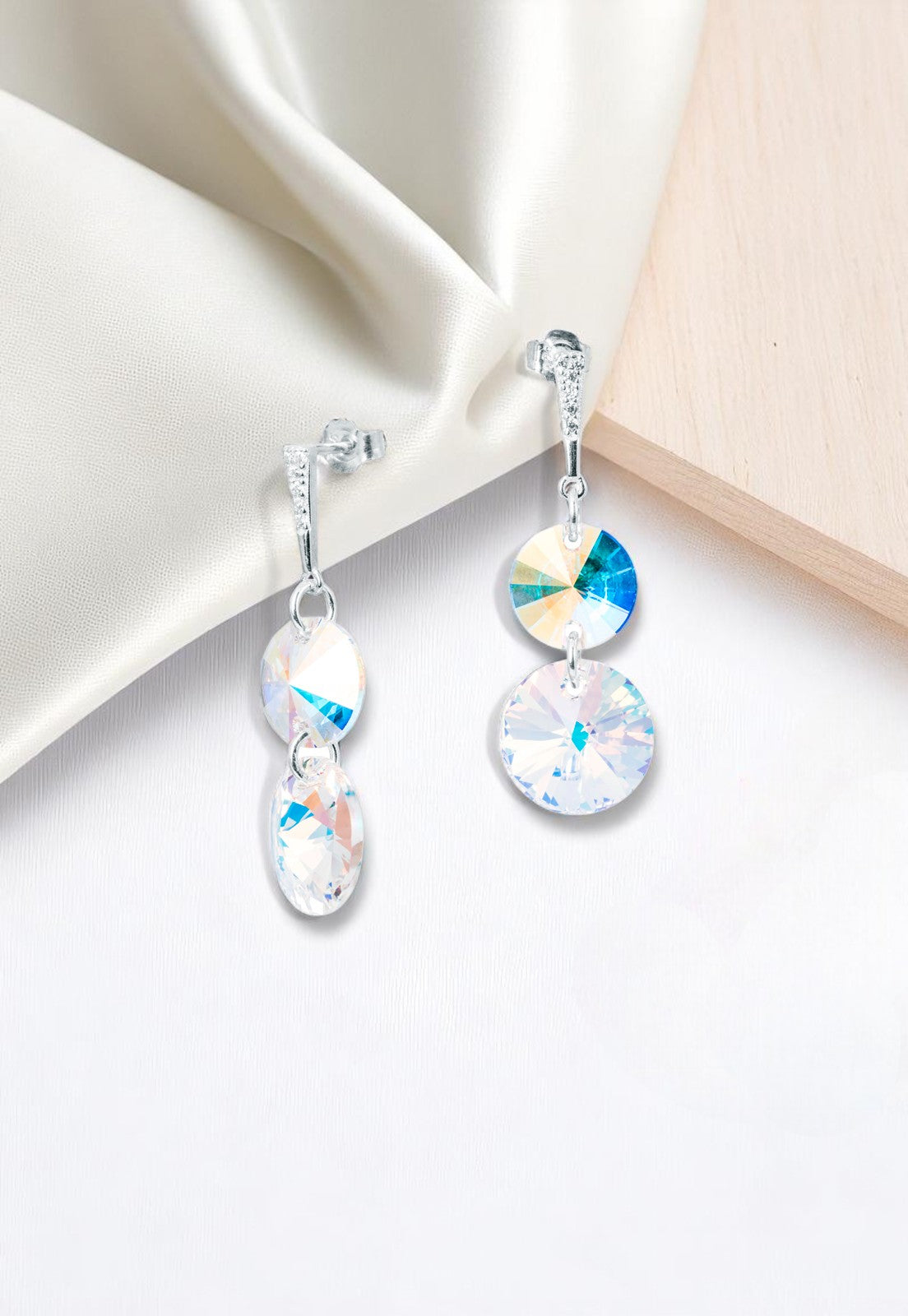 Aros Lourdes Plata 925 Cristal Genuino Aurora Boreal