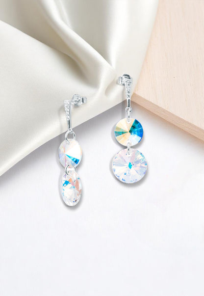 Aros Lourdes Plata 925 Cristal Genuino Aurora Boreal