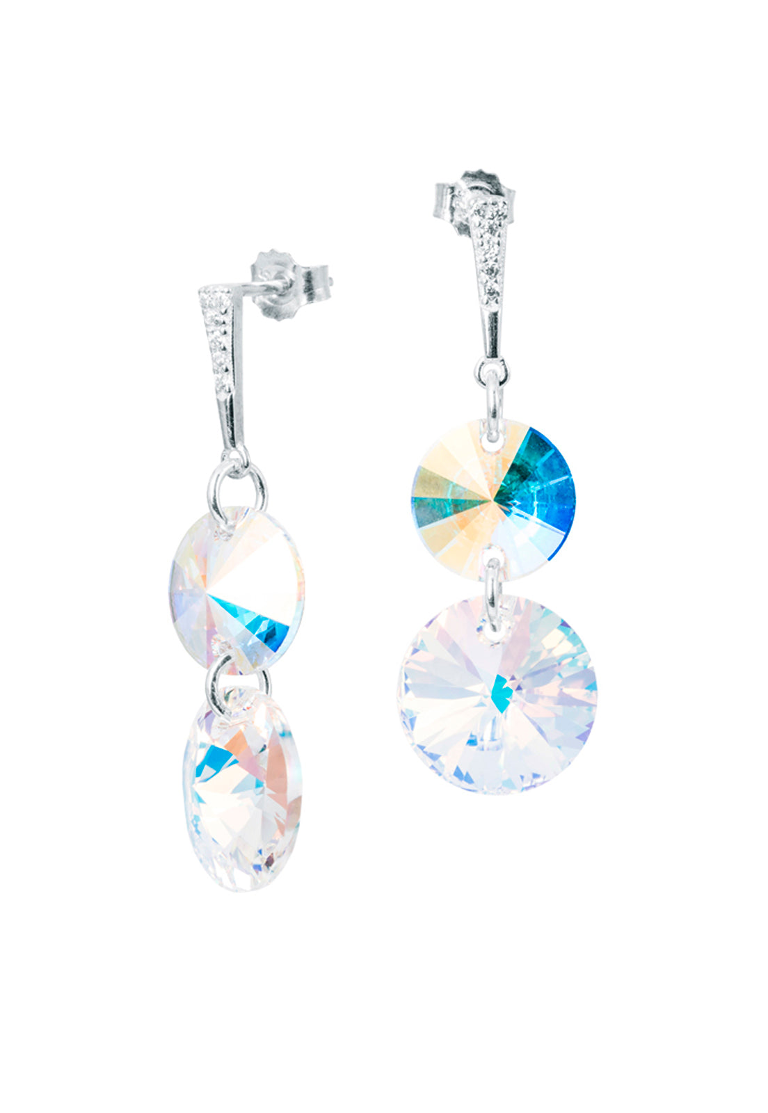 Aros Lourdes Plata 925 Cristal Genuino Aurora Boreal