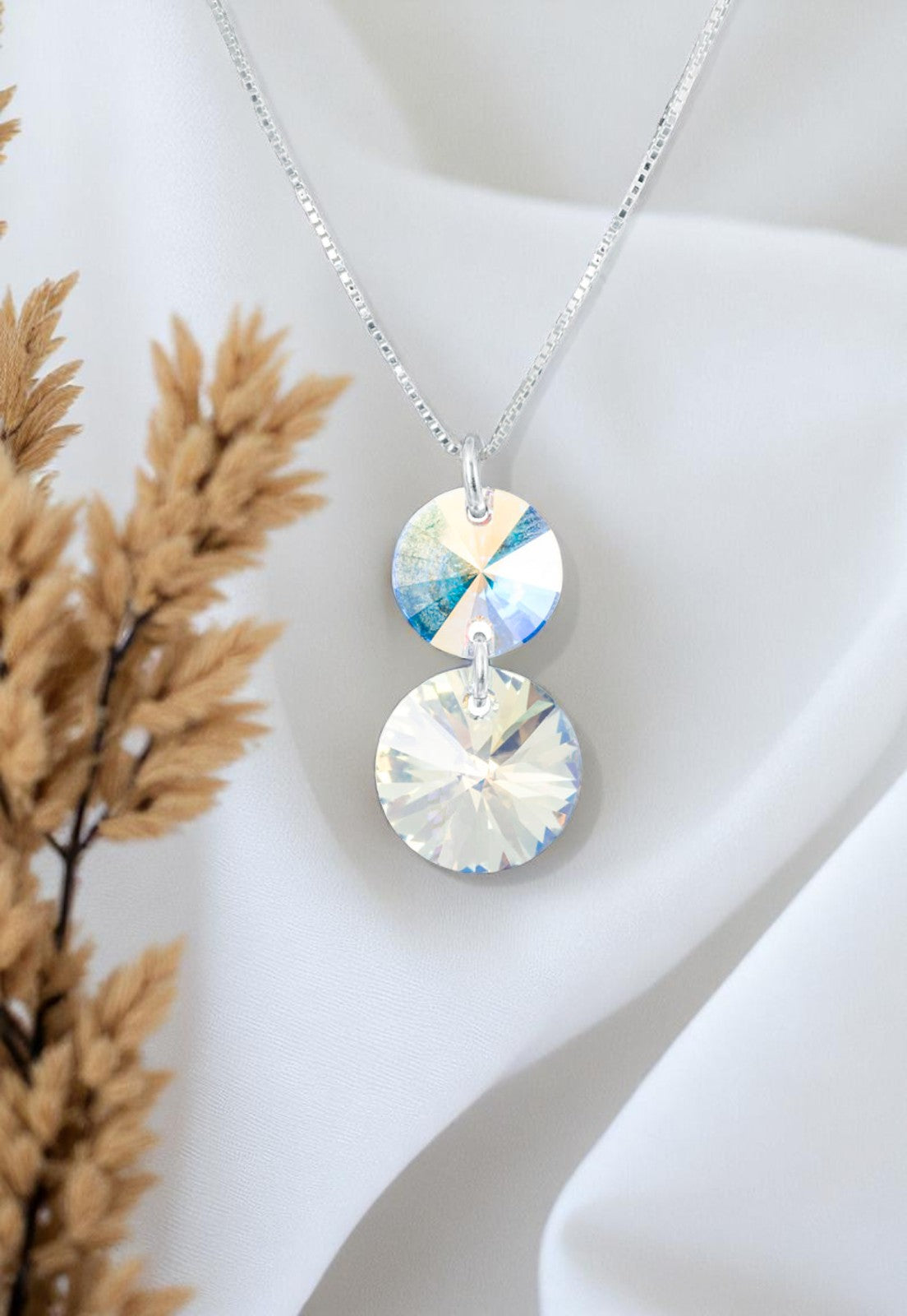 Collar Lourdes Plata 925 Cristal Genuino Aurora Boreal