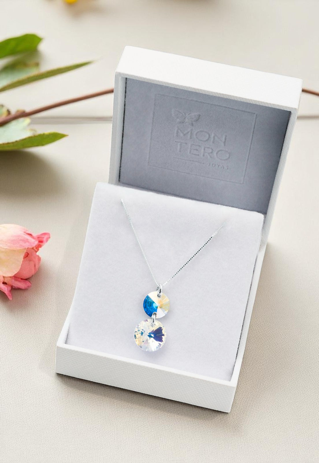 Collar Lourdes Plata 925 Cristal Genuino Aurora Boreal