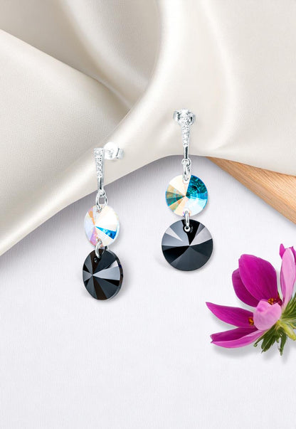 Aros Lourdes Plata 925 Cristal Genuino Black Jet