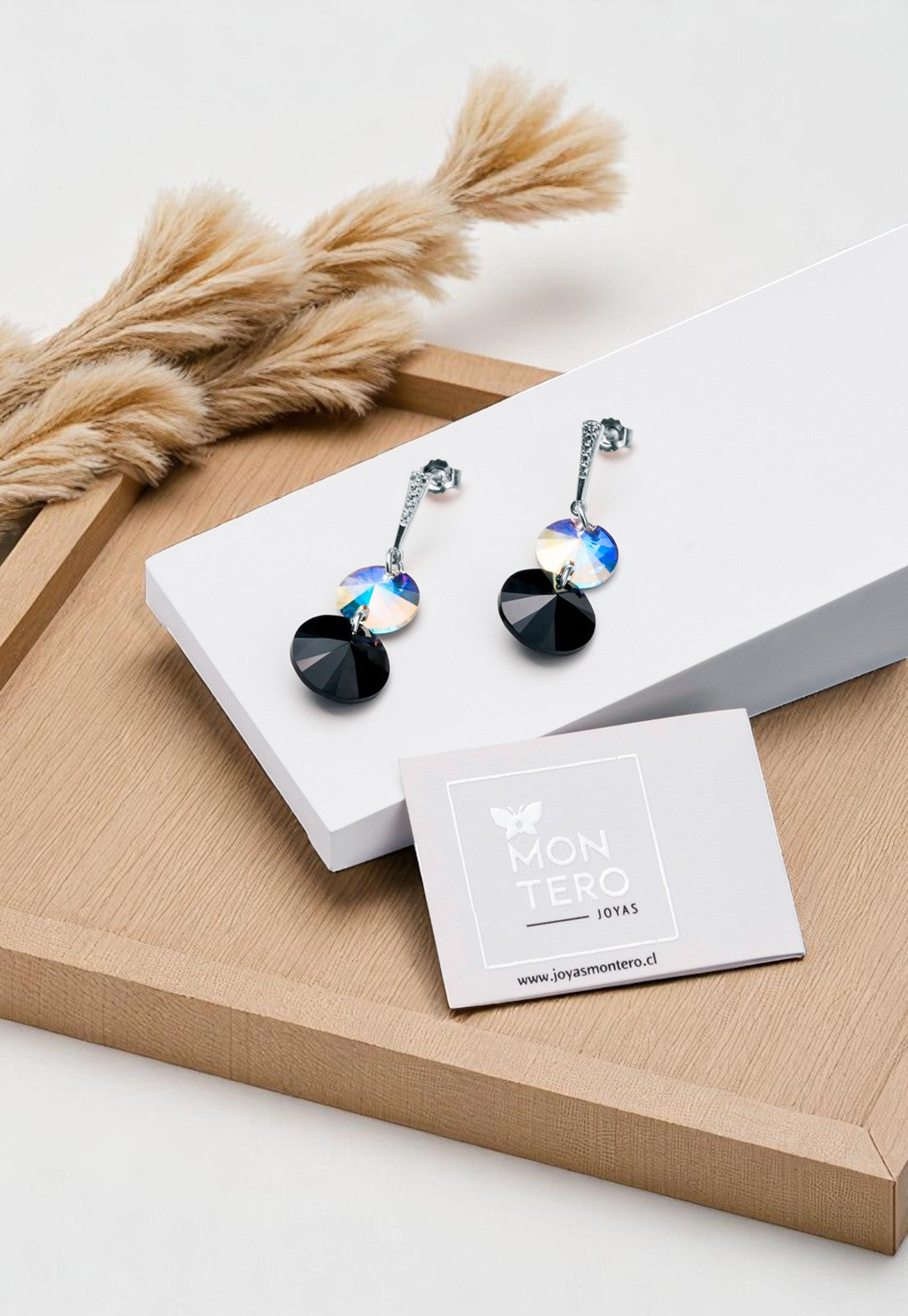 Aros Lourdes Plata 925 Cristal Genuino Black Jet