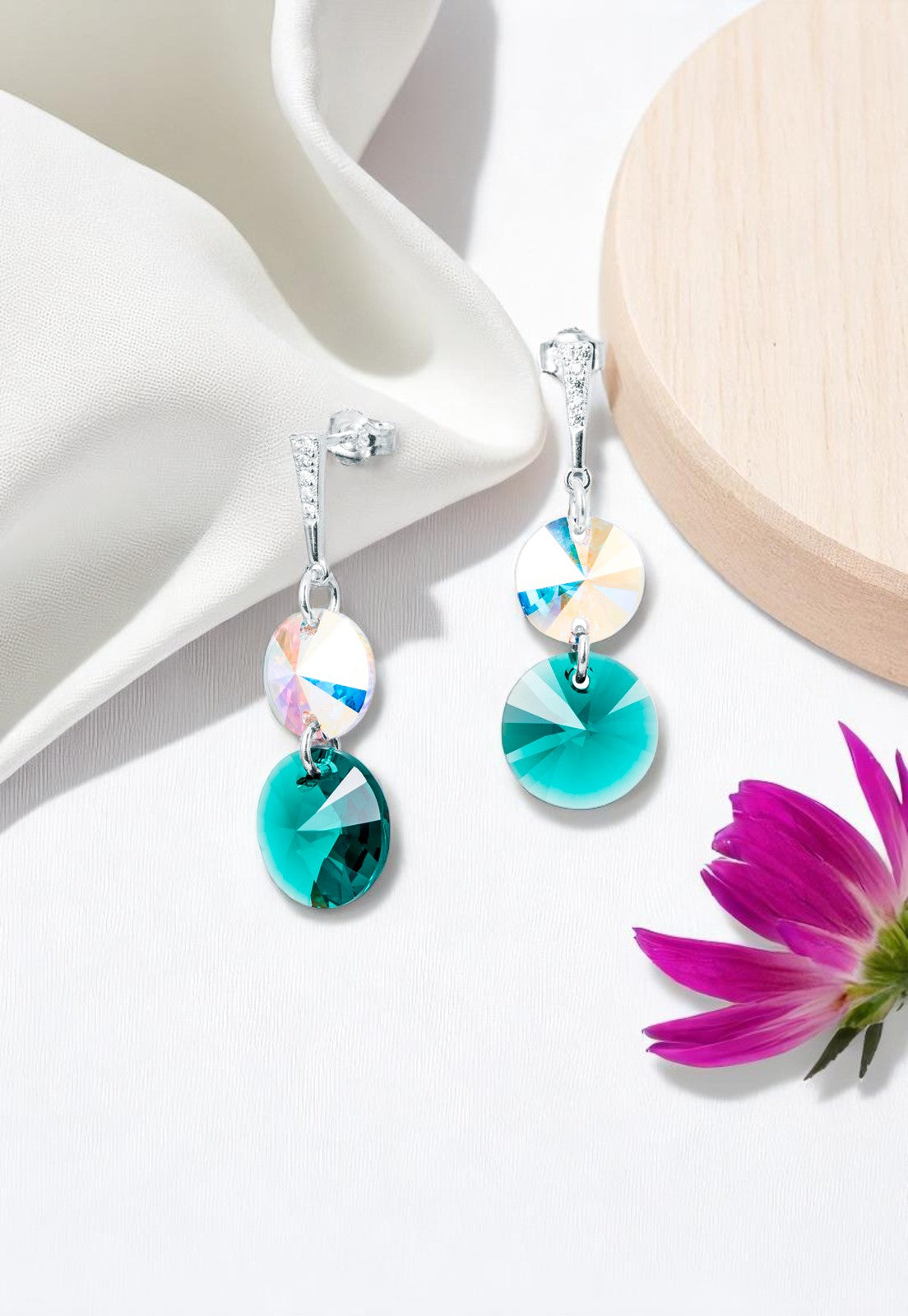 Aros Lourdes Plata 925 Cristal Genuino Emerald