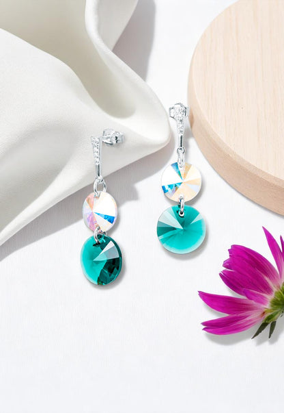 Aros Lourdes Plata 925 Cristal Genuino Emerald