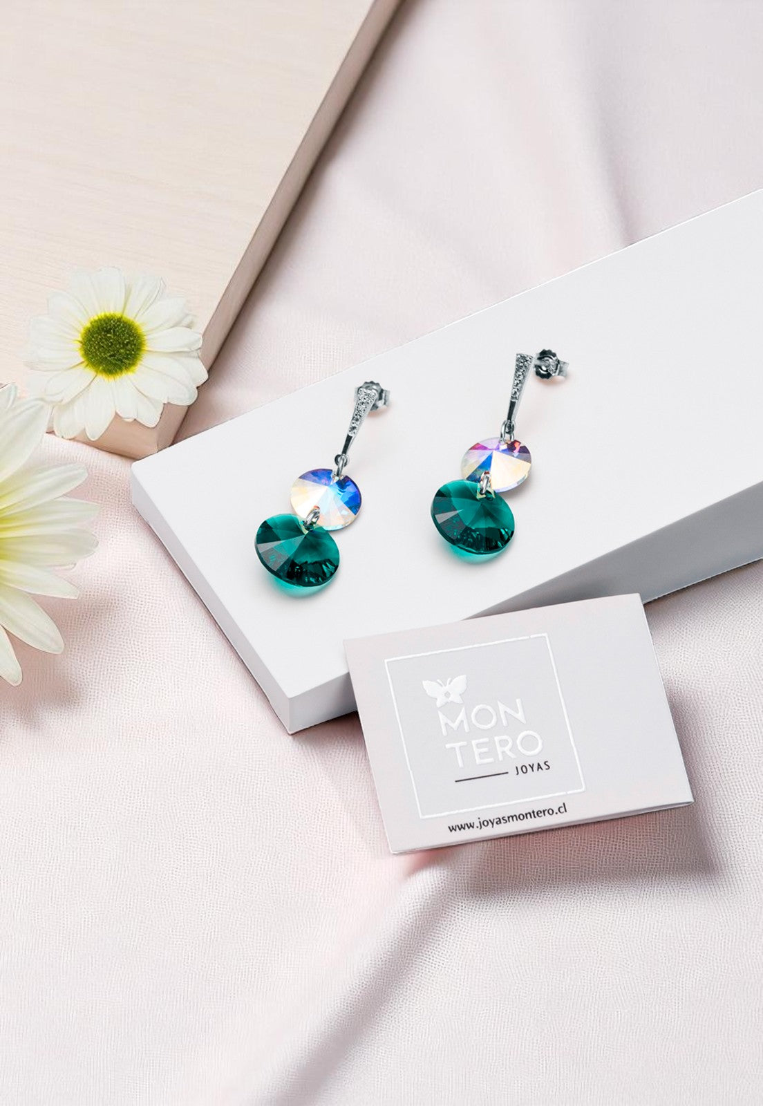 Aros Lourdes Plata 925 Cristal Genuino Emerald