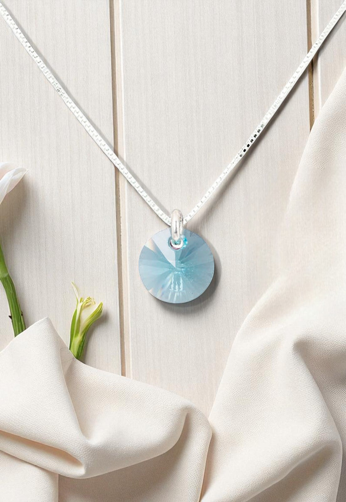 Collar Punto de Luz Plata 925 Cristal Genuino Turquesa