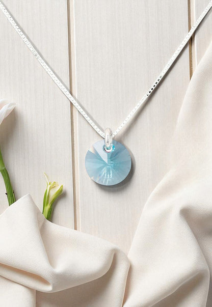 Collar Punto de Luz Plata 925 Cristal Genuino Turquesa