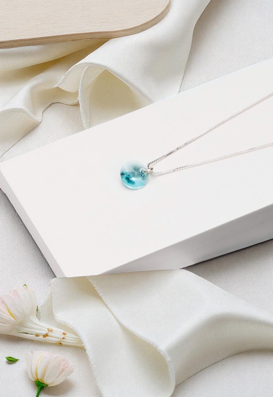 Collar Punto de Luz Plata 925 Cristal Genuino Turquesa